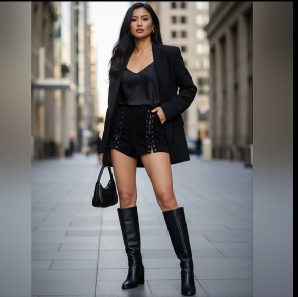 Black Lace-Up Women's Shorts - Picture 8 of 8